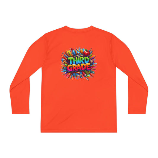 Third Grade Youth Long Sleeve Tee — Colorful School Supplies Design