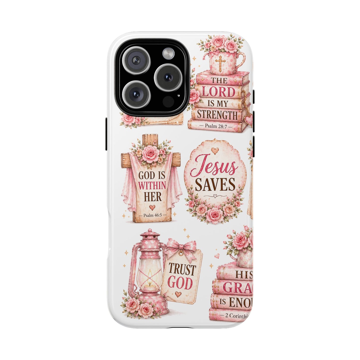 Christian Phone Case — Jesus Saves Floral Tough Case with 'God Is Within Her' & 'Trust God' Design