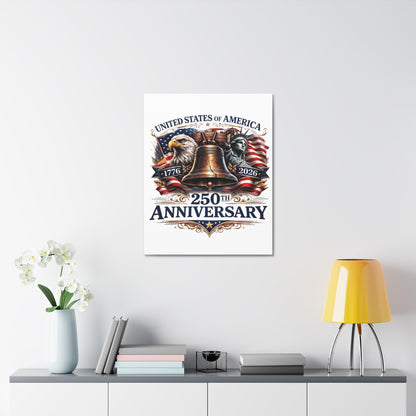 250th Anniversary USA Stretched Canvas – Liberty Bell, Eagle & Statue of Liberty Patriotic Wall Art