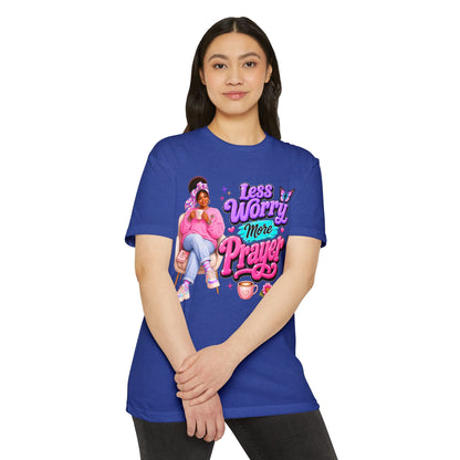 Less Worry More Prayer Tee — Inspirational Christian Graphic T-Shirt