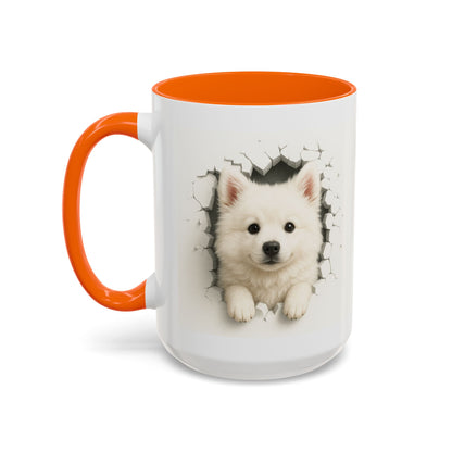 White Samoyed Puppy Accent Coffee Mug — Cute Dog Breakthrough Design (11/15 oz)