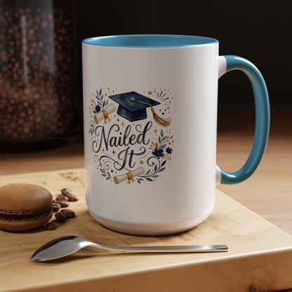 Nailed It Graduation Coffee Mug – Navy Cap & Floral 11/15oz Accent Mug