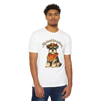 Schnauzer Cowboy T-Shirt — "My Heart Has Eyebrows" Cute Dog Graphic Tee