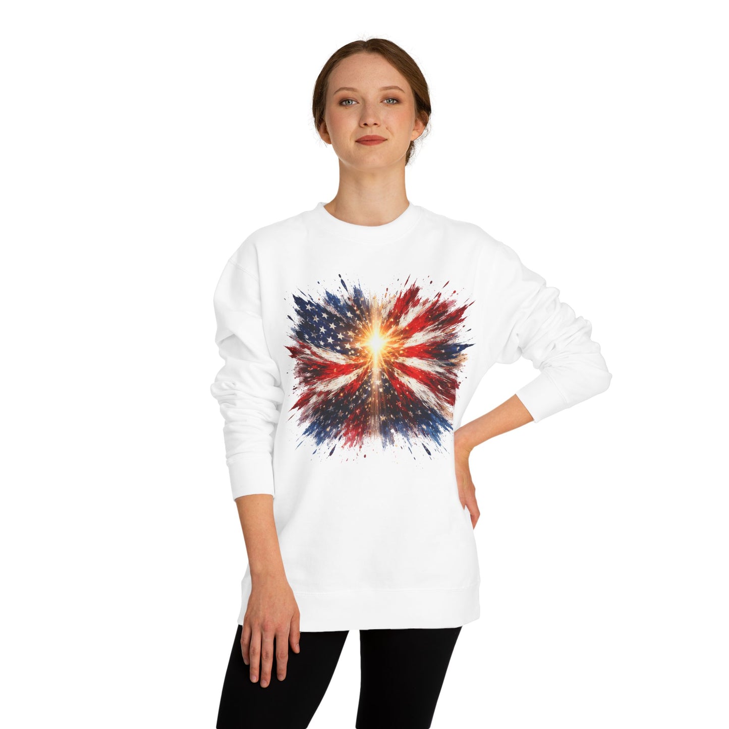 American Flag Burst Sweatshirt — Patriotic Firework Crewneck