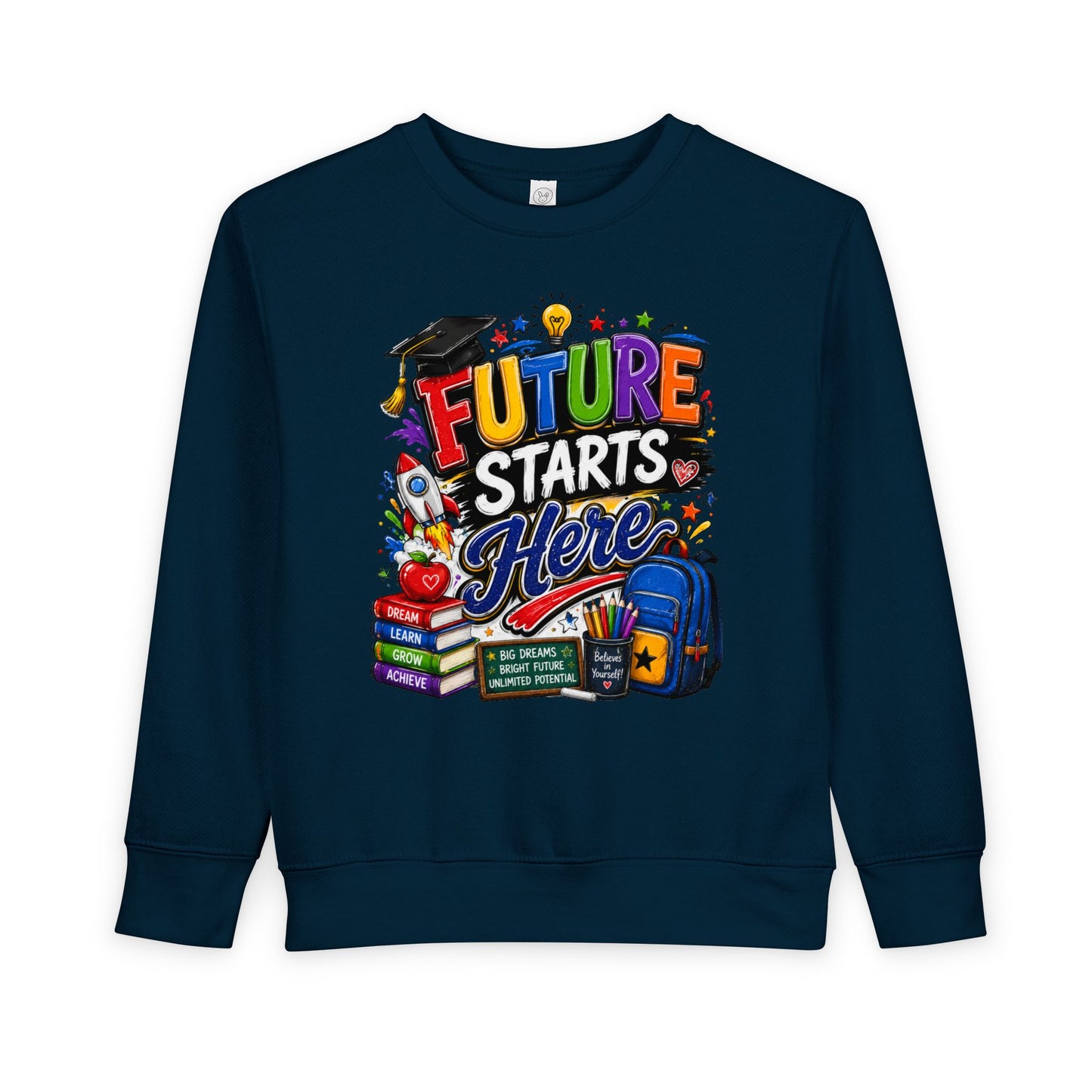 Toddler Sweatshirt — "Future Starts Here" Back-to-School Kids Crewneck