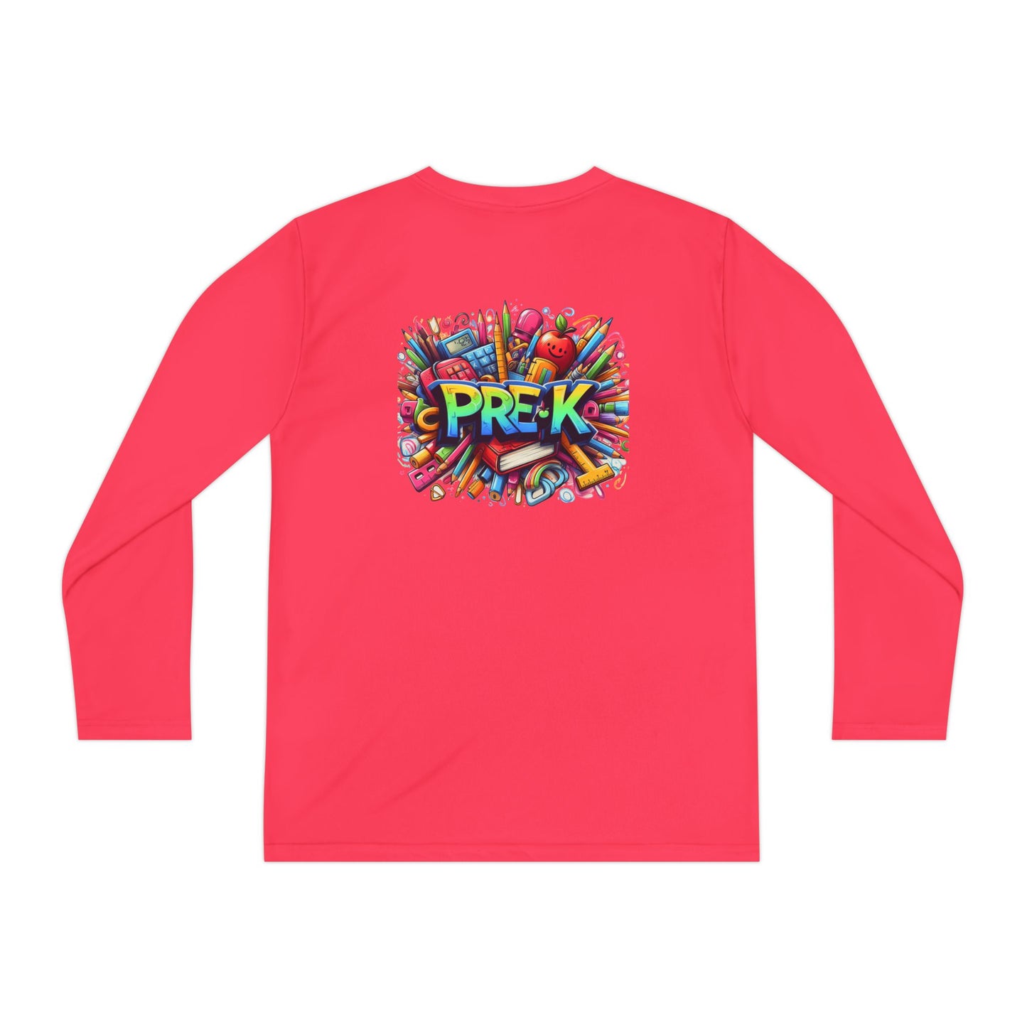 PRE-K Youth Long Sleeve Tee — Colorful School Supplies Design