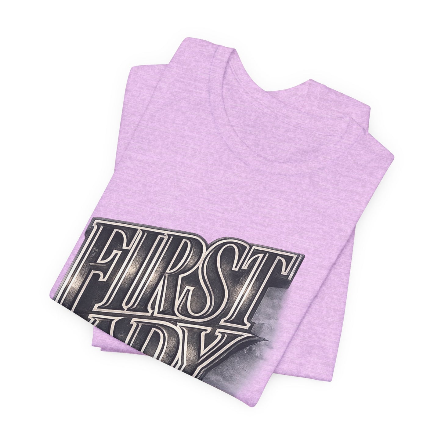 First Lady Graphic Tee — Retro Metallic Script Short Sleeve Shirt