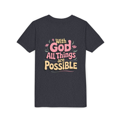 Youth Tee - "With God All Things Are Possible" Inspirational Christian Shirt