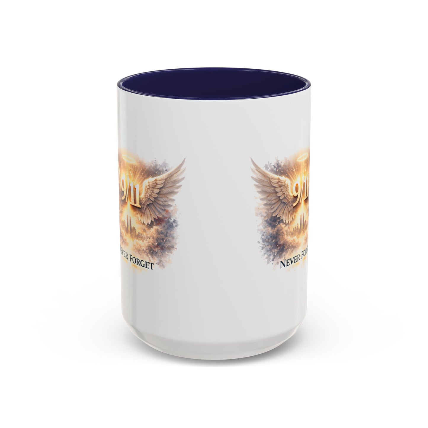 9/11 Never Forget Accent Coffee Mug — Memorial Tribute Ceramic Mug