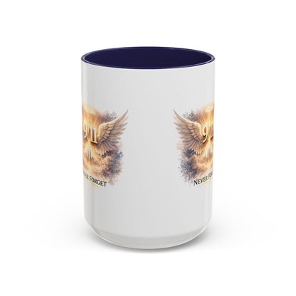 9/11 Never Forget Accent Coffee Mug — Memorial Tribute Ceramic Mug