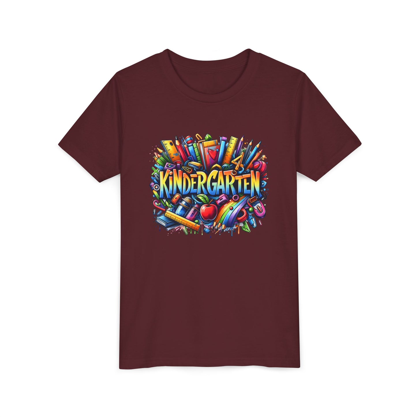 Kindergarten Colorful School Supplies Youth Tee — Back-to-School Kids T-Shirt