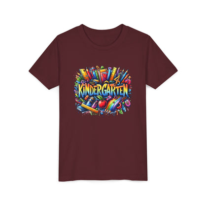 Kindergarten Colorful School Supplies Youth Tee — Back-to-School Kids T-Shirt