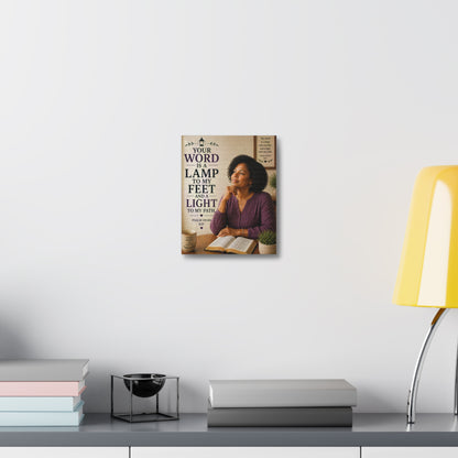 Stretched Canvas - "Your Word Is a Lamp to My Feet" Inspirational Scripture Wall Art (Psalm 119:105)