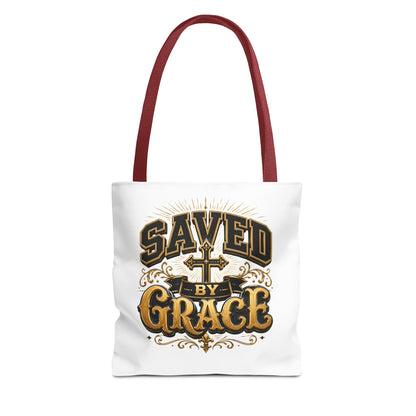 Saved by Grace Tote Bag – Christian Cross Inspirational Canvas Tote