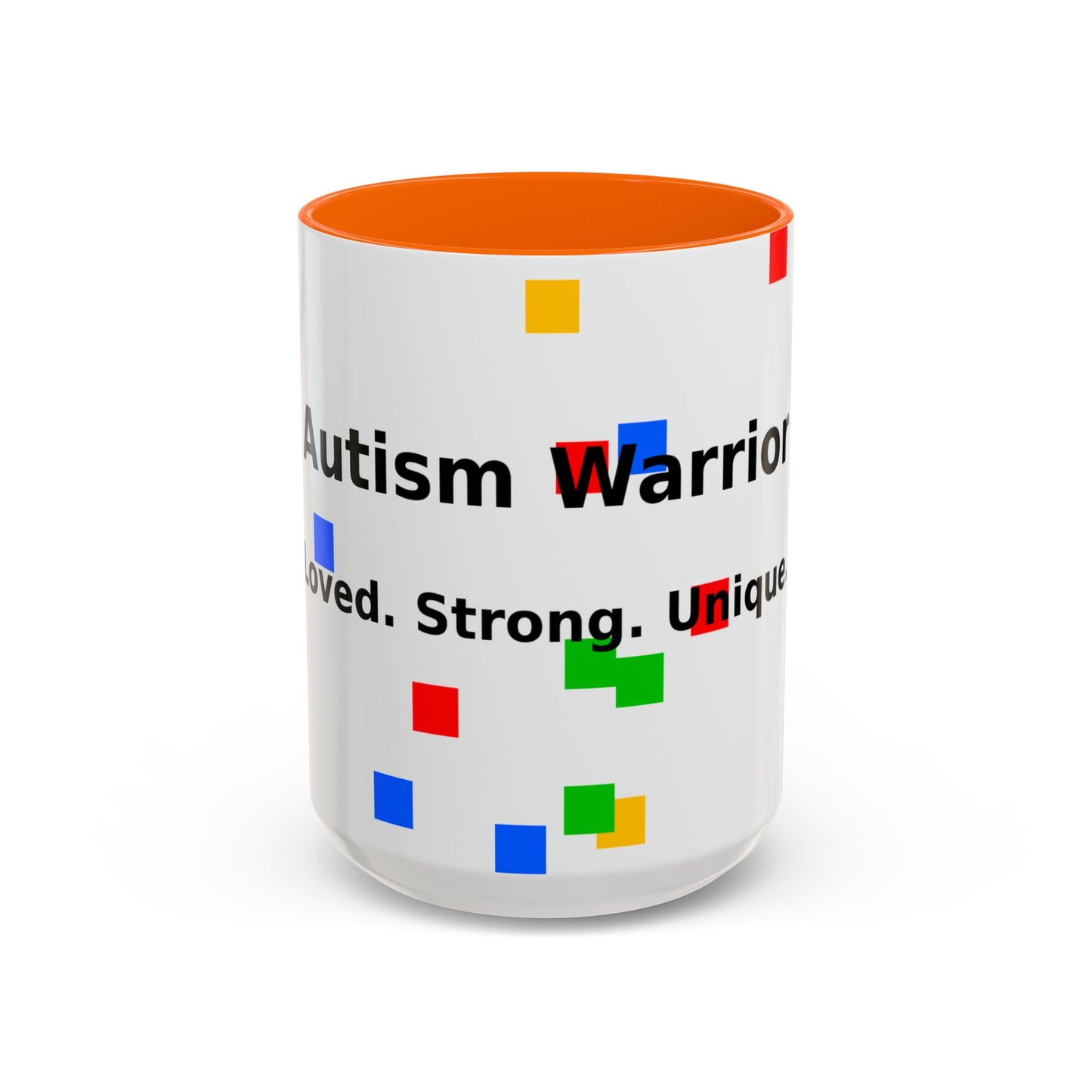 Autism Warrior Accent Coffee Mug – Bold Puzzle Pieces, Proud. Strong. Unique. (11/15oz)