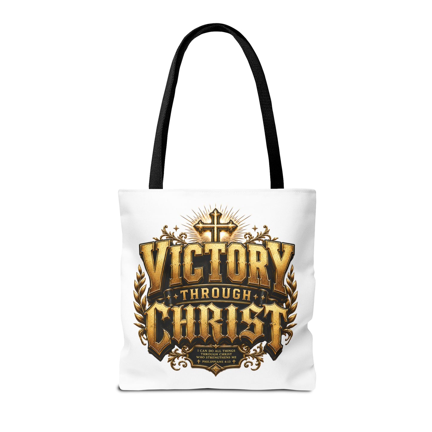 Victory Through Christ Tote Bag — Inspirational Christian Canvas Tote