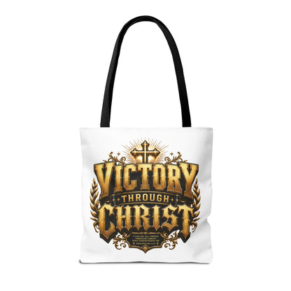 Victory Through Christ Tote Bag — Inspirational Christian Canvas Tote
