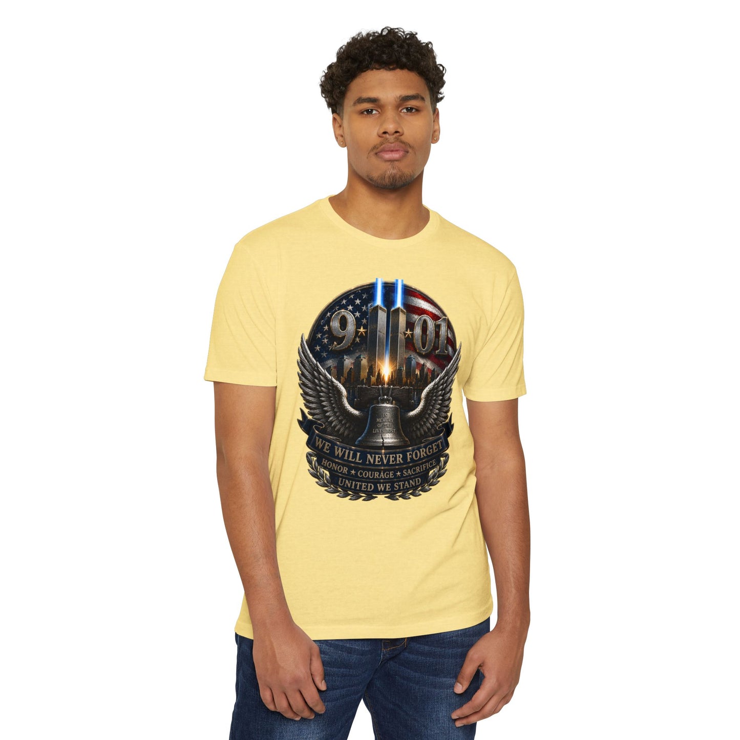 9/11 Never Forget Memorial T-Shirt — Twin Towers Tribute Tee