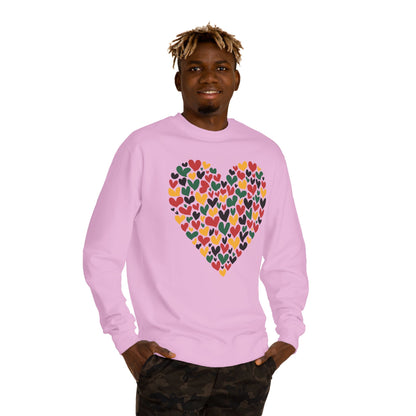 Colorful Heart Pattern Sweatshirt — Cozy Valentine/Everyday Love Crewneck