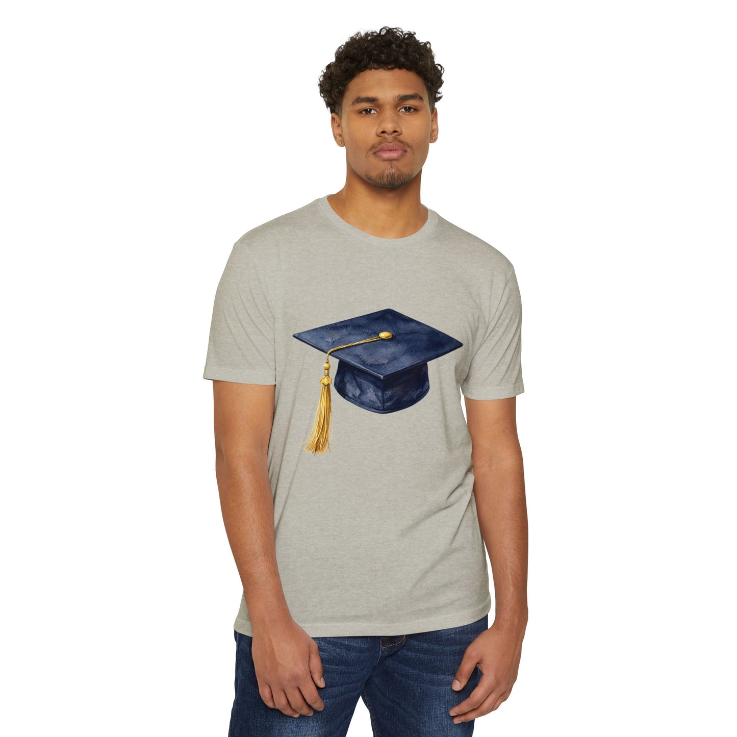 Graduation Cap T-Shirt — Navy Mortarboard with Gold Tassel