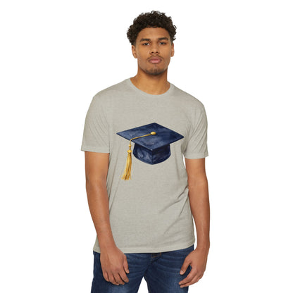 Graduation Cap T-Shirt — Navy Mortarboard with Gold Tassel