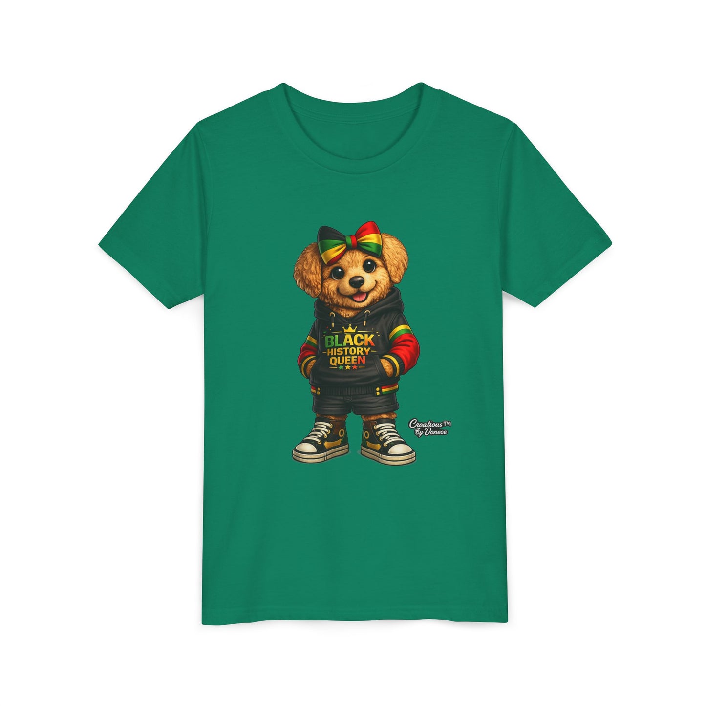 Youth Tee — Black History Queen Bear Graphic T-Shirt