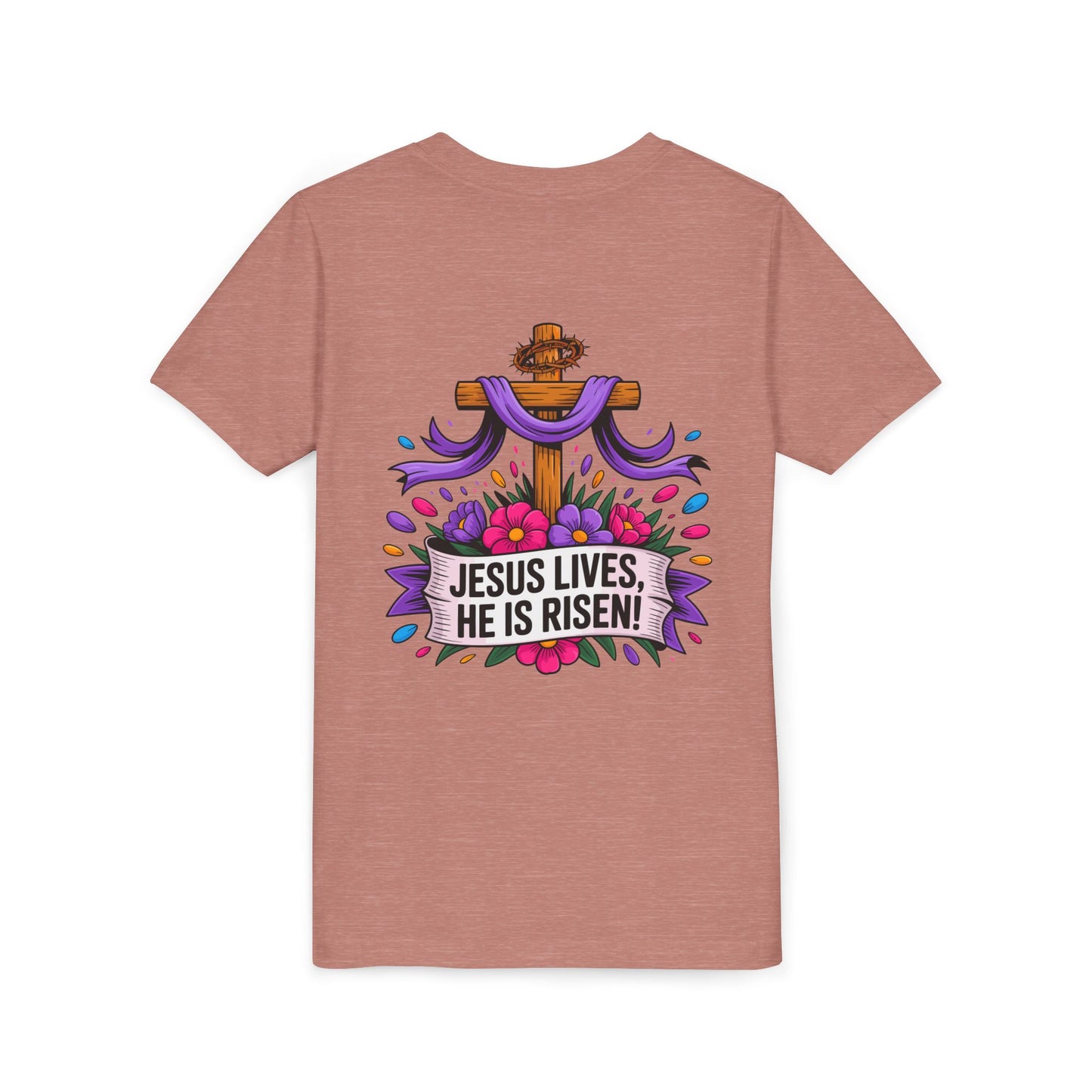 Youth Tee — "Jesus Lives, He Is Risen!" Easter Christian Tee