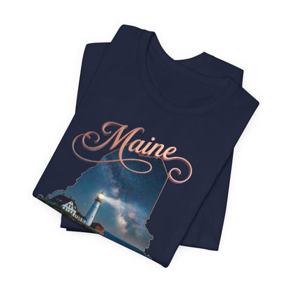 Maine Lighthouse Tee - "Can't Get There From Here" Coastal State Silhouette T-Shirt
