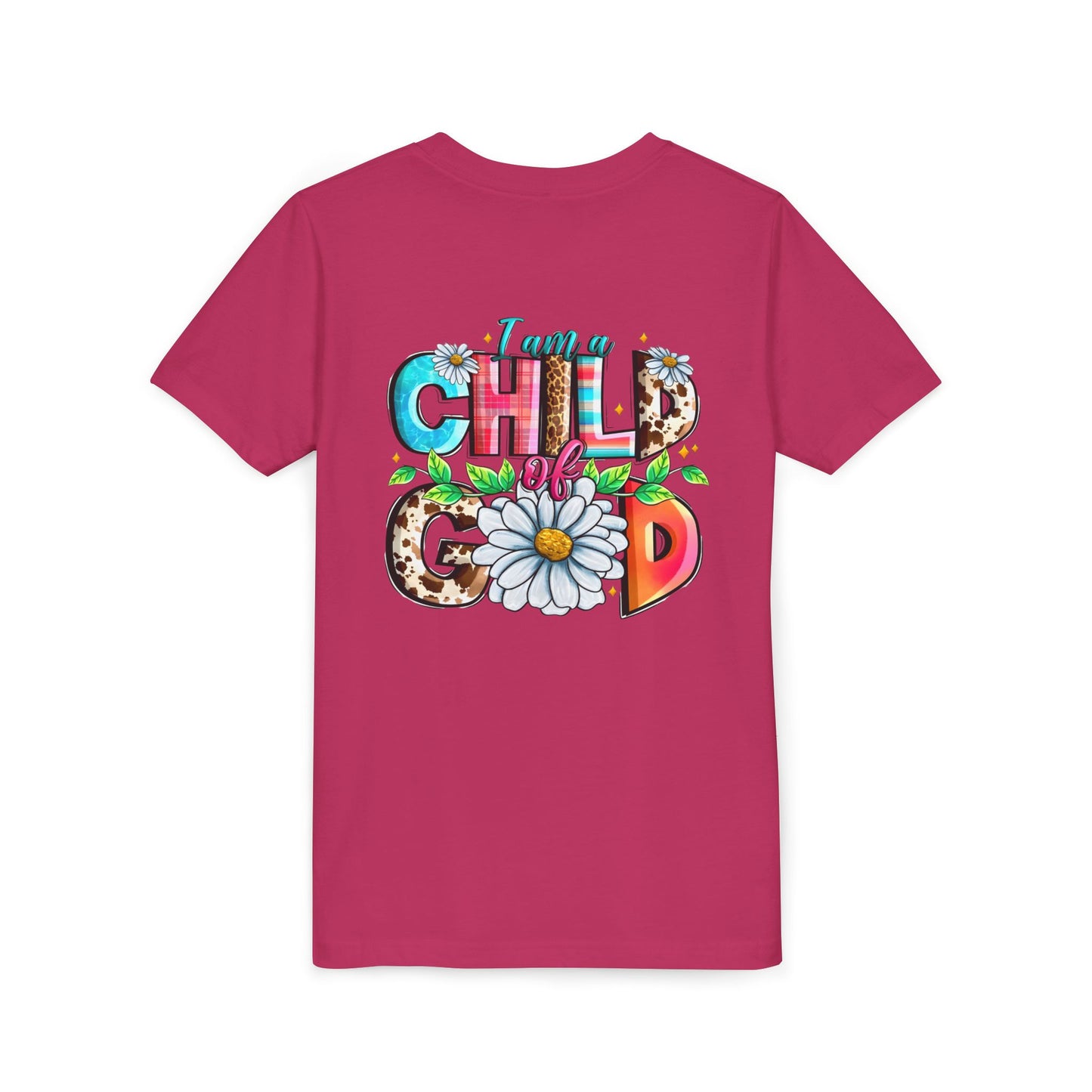 Youth Tee — "I Am a Child of God" Floral Christian Graphic