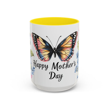 Mother's Day Butterfly Floral Coffee Mug – "Happy Mother's Day" Accent Mug (11/15 oz)