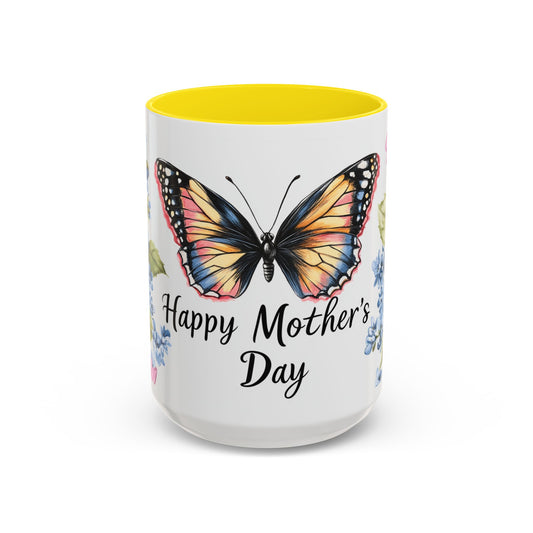 Mother's Day Butterfly Floral Accent Coffee Mug – "Happy Mother's Day"