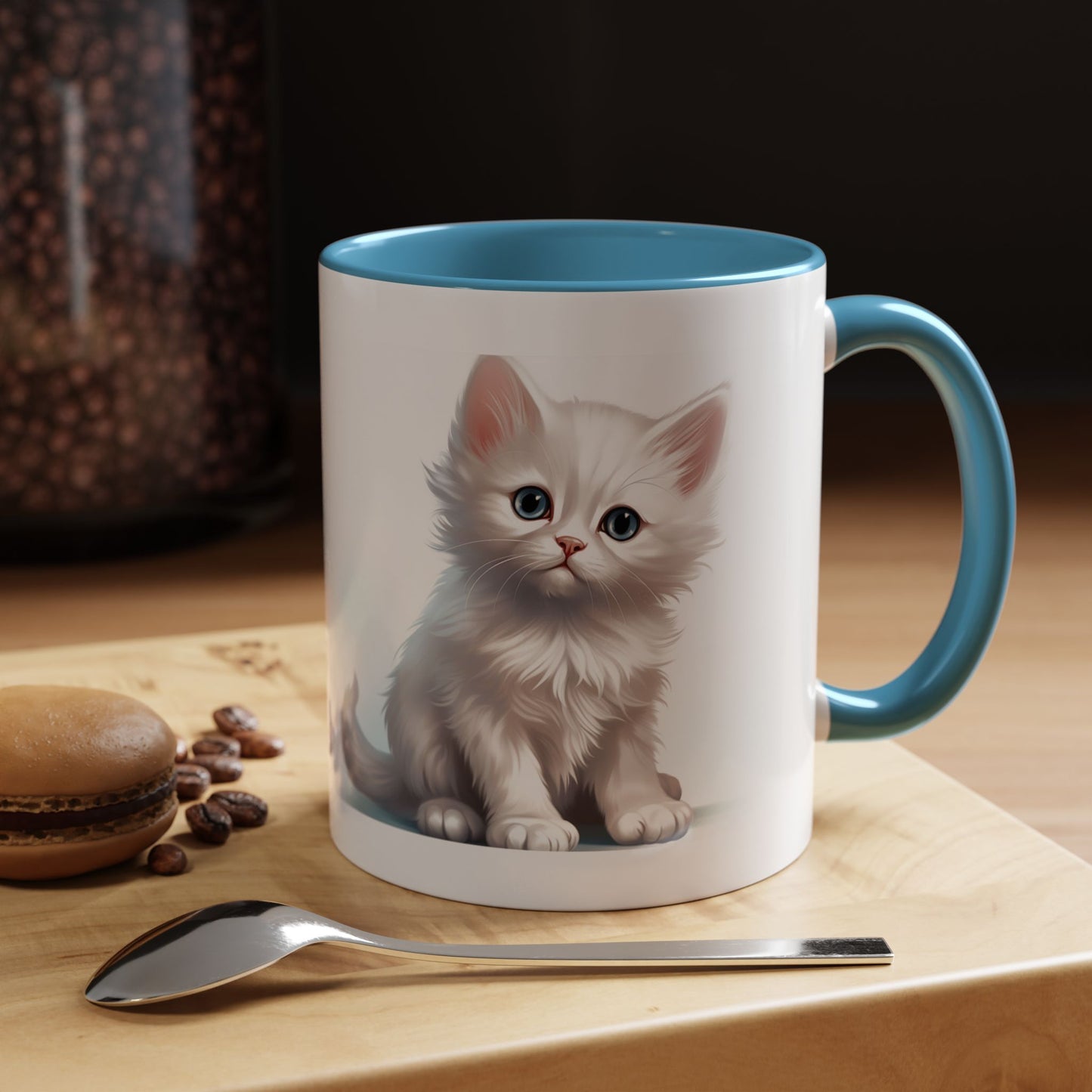 Cute White Kitten Accent Coffee Mug – 11/15oz Ceramic Cat Lover Gift