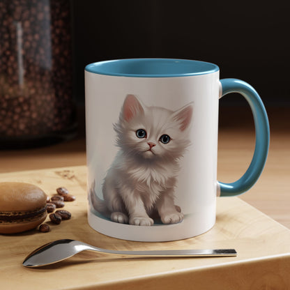 Cute White Kitten Accent Coffee Mug – 11/15oz Ceramic Cat Lover Gift