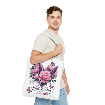 Mother's Day Floral Tote Bag - "Happy Mother's Day I Love You" Heart Bouquet