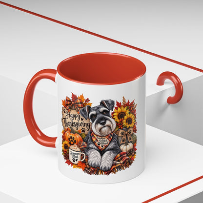 Thanksgiving Schnauzer Coffee Mug — 'Happy Thanksgiving' Autumn Dog Mug (11/15oz)