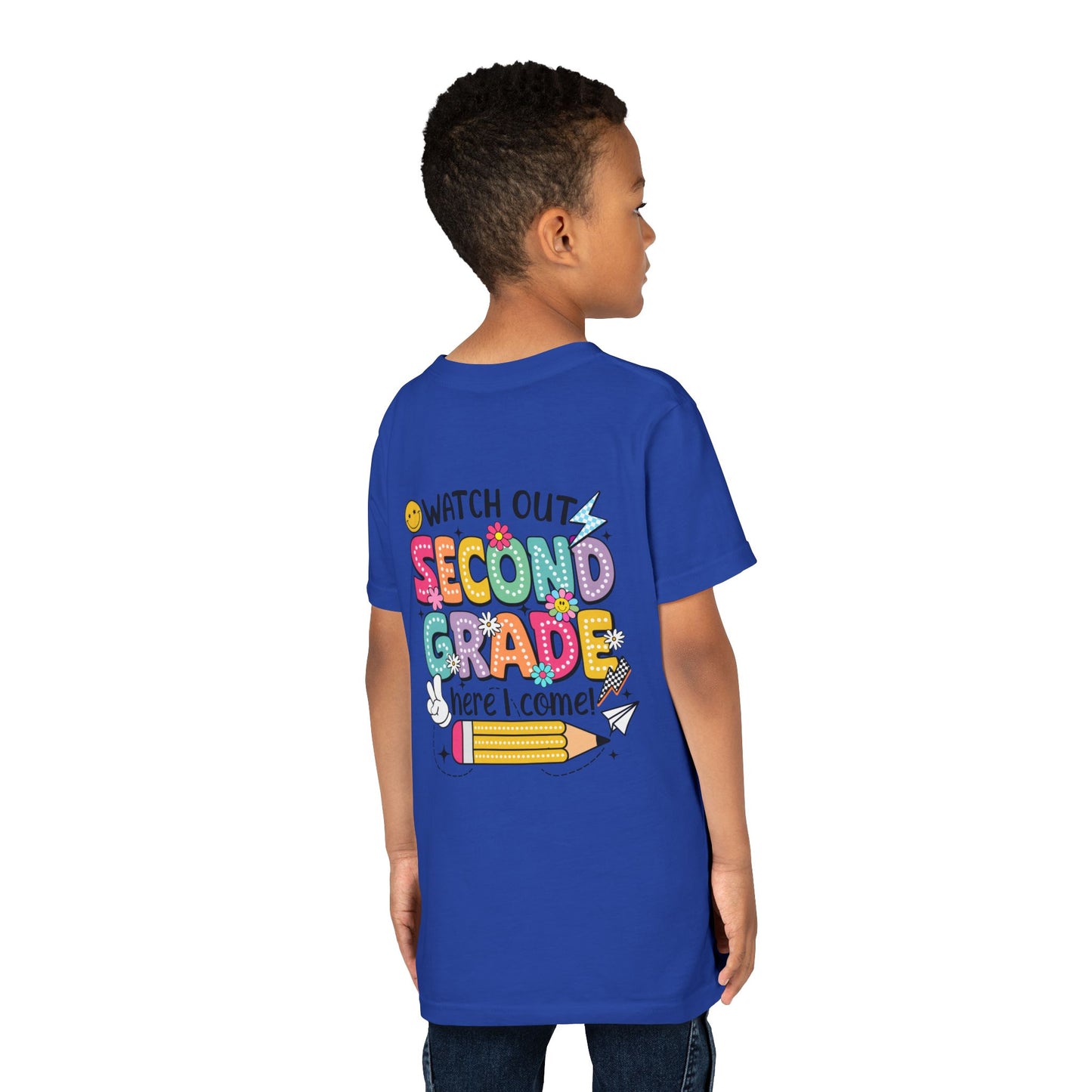 Second Grade Kids T‑Shirt – "Watch Out Second Grade Here I Come" Back‑to‑School Tee