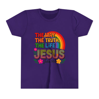 Youth Tee — "The Way, The Truth, The Life" Jesus John 14:6 Rainbow Christian Shirt