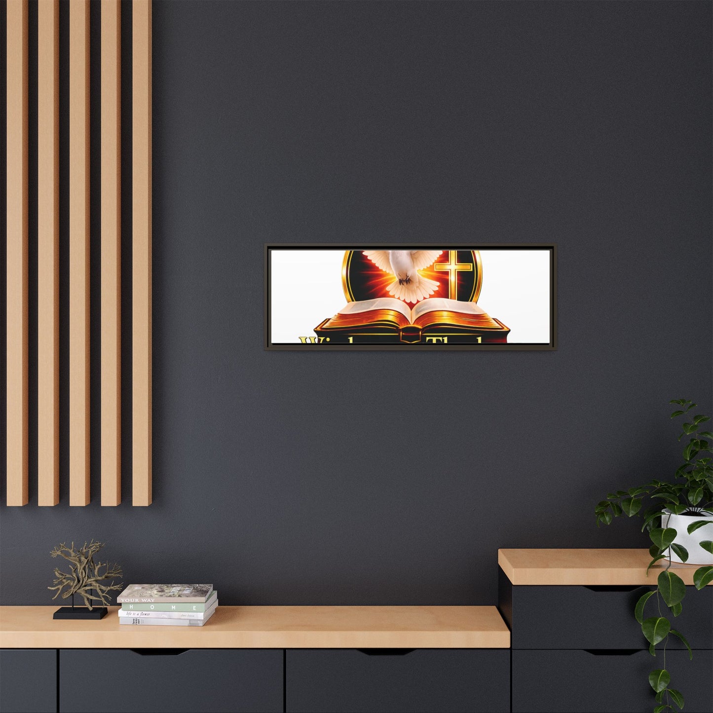 Framed Canvas Print — "Wisdom and Theology" Dove & Bible Wall Art