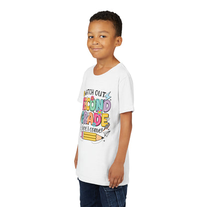 Second Grade Kids T‑Shirt – "Watch Out Second Grade Here I Come" Back‑to‑School Tee