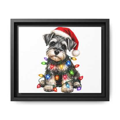 Holiday Schnauzer Canvas Print — Framed Matte Wall Art with Christmas Lights