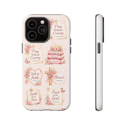 Christian Floral Phone Case — "Pray Without Ceasing" Faith Cross Design