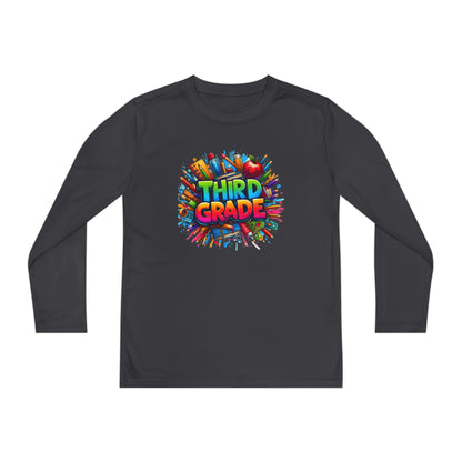 Third Grade Youth Long Sleeve Tee — Colorful School Supplies Design