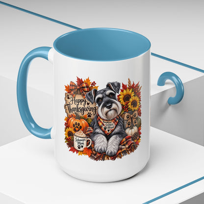 Thanksgiving Schnauzer Coffee Mug — 'Happy Thanksgiving' Autumn Dog Mug (11/15oz)