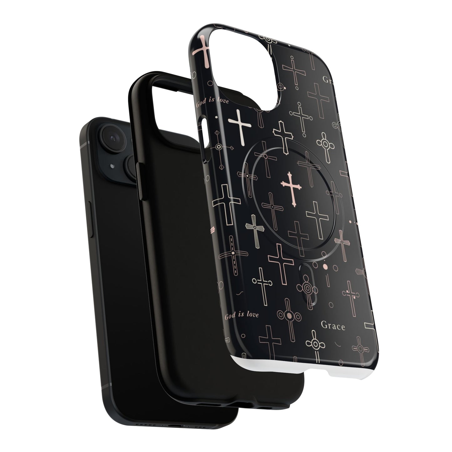 Magnetic Phone Case — Black Crosses "Grace" Protective Cover