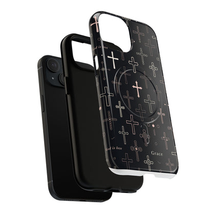 Magnetic Phone Case — Black Crosses "Grace" Protective Cover