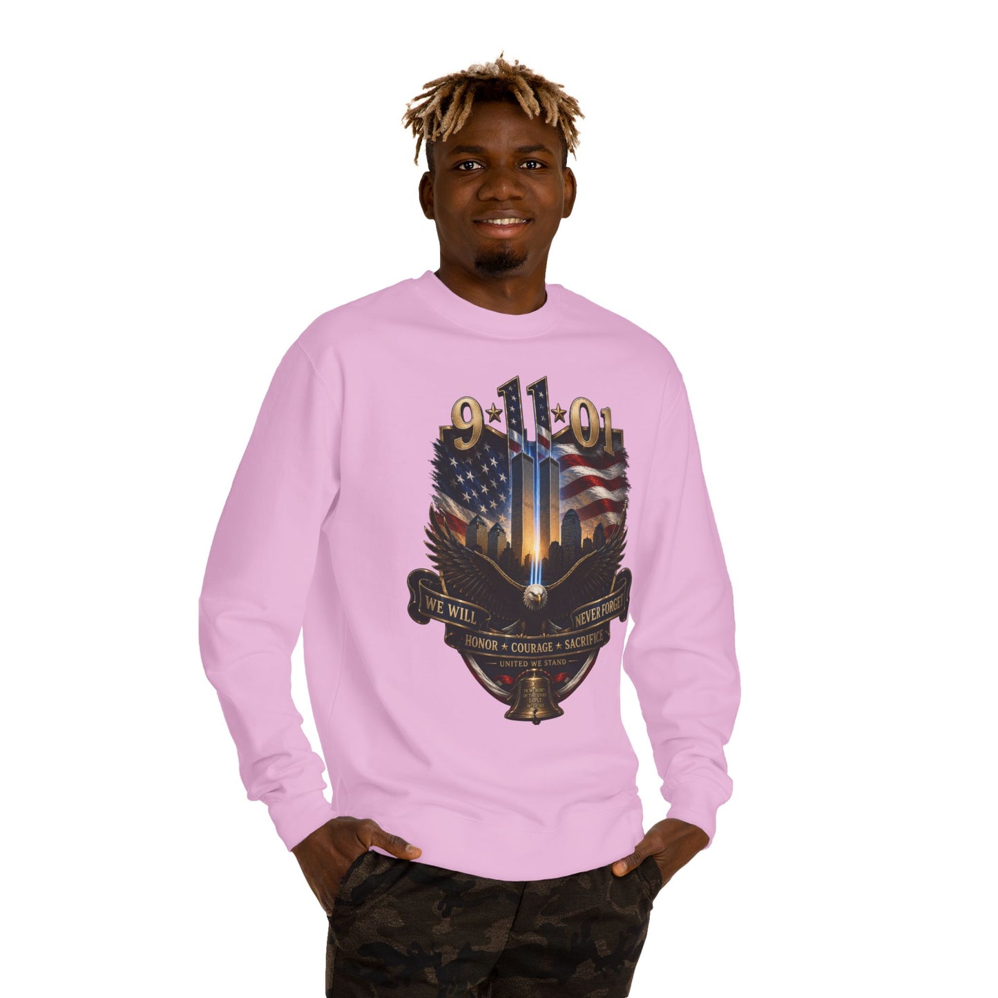 9/11 Memorial Sweatshirt — We Will Never Forget Tribute Crewneck