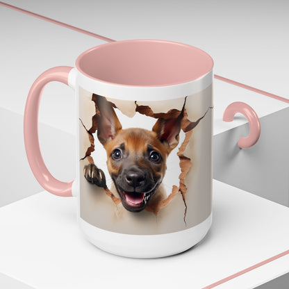 Dog Peeking Through Paper Accent Coffee Mug (11/15oz)