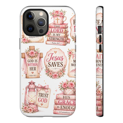 Faith Phone Case — 'Jesus Saves' Floral Christian Scripture iPhone Case