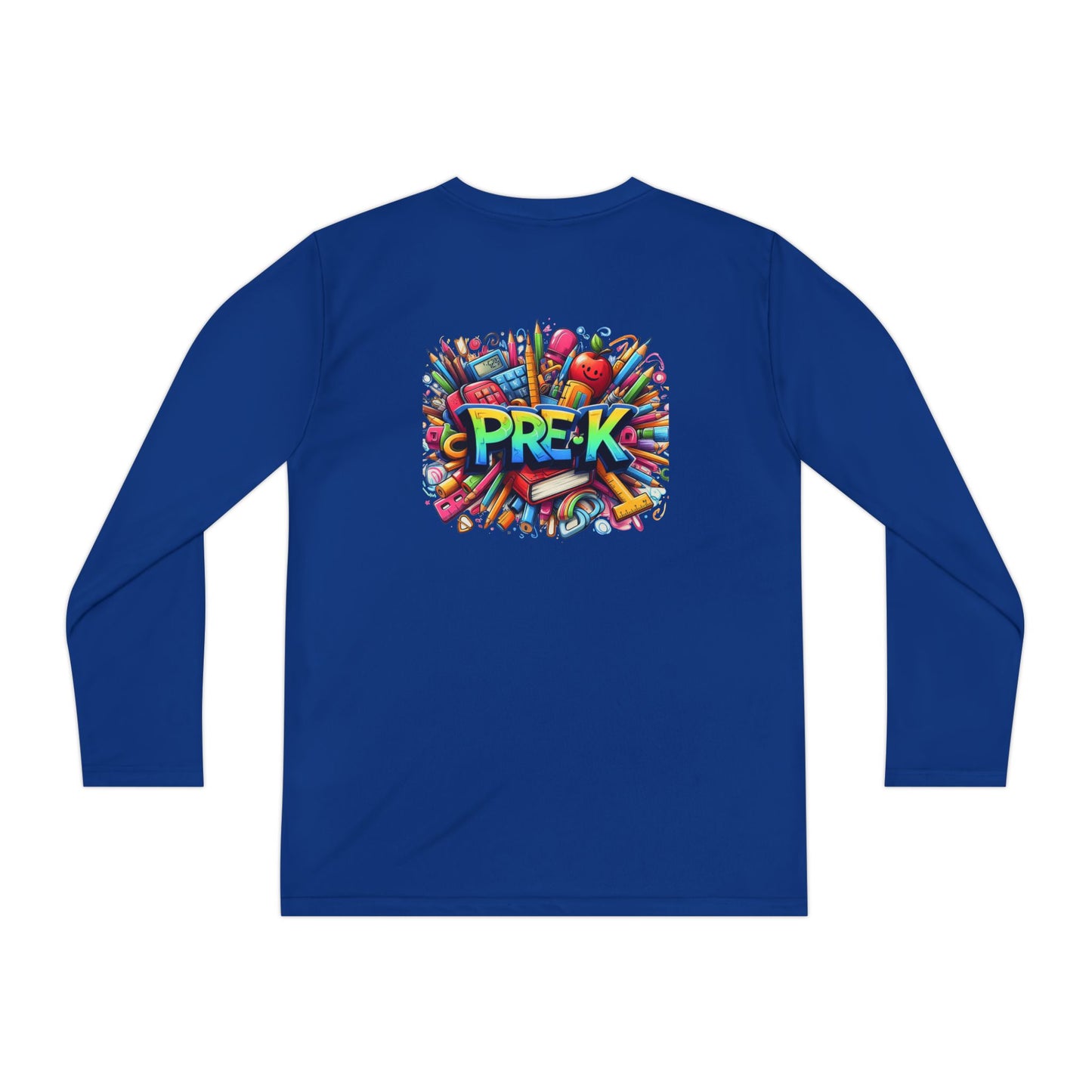PRE-K Youth Long Sleeve Tee — Colorful School Supplies Design