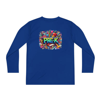 PRE-K Youth Long Sleeve Tee — Colorful School Supplies Design